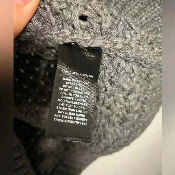 Lafayette 148 Gray Heavy Cotton Open Knit Chunky Short Sleeve V Neck Sweater - Picture 5 of 7